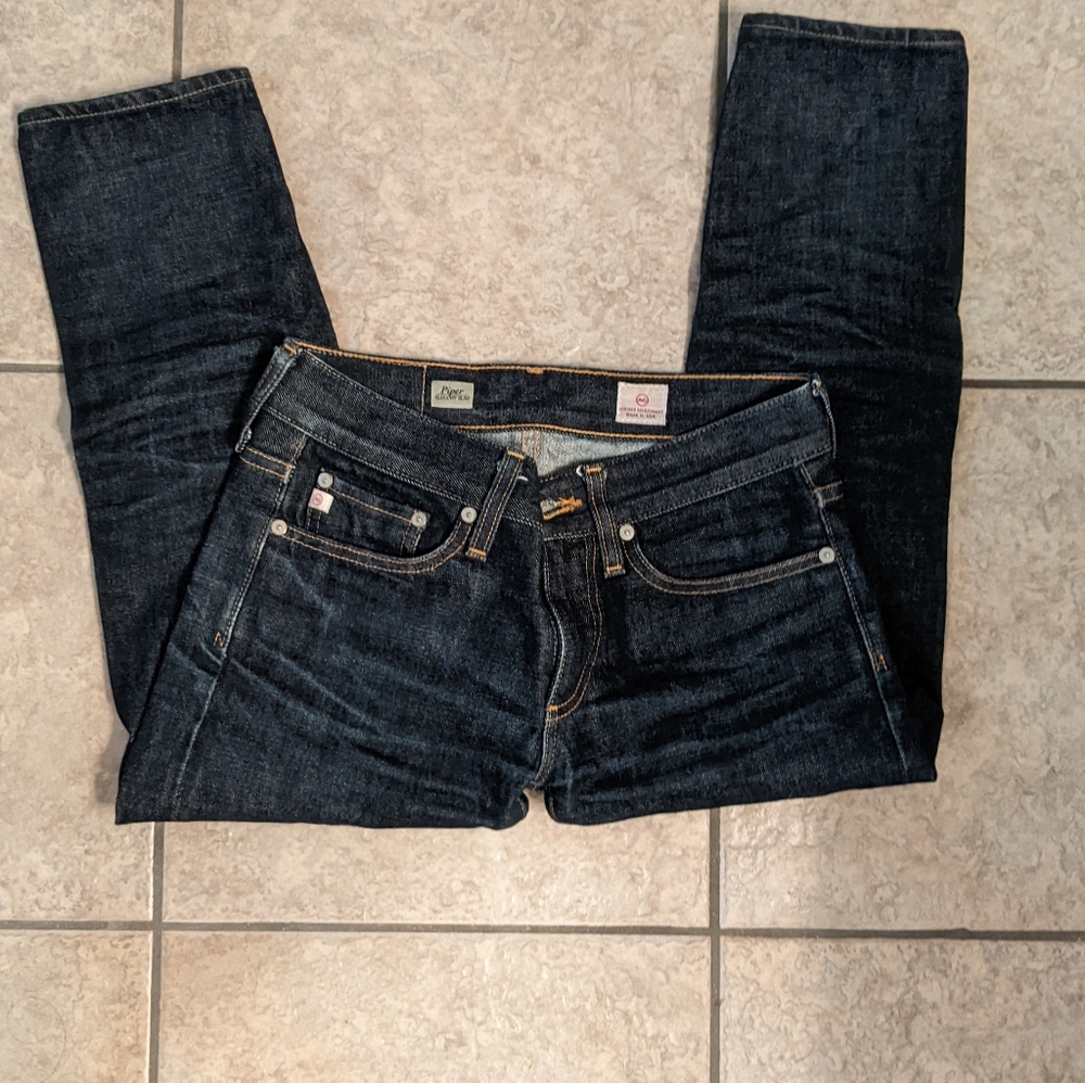 AG Adriano Goldschmied Cropped Piper Slouchy Slim in Dark Wash Blue Selvedge